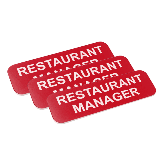 Restaurant Manager 1 x 3" Name Tag/Badge, Red, (3 Pack)
