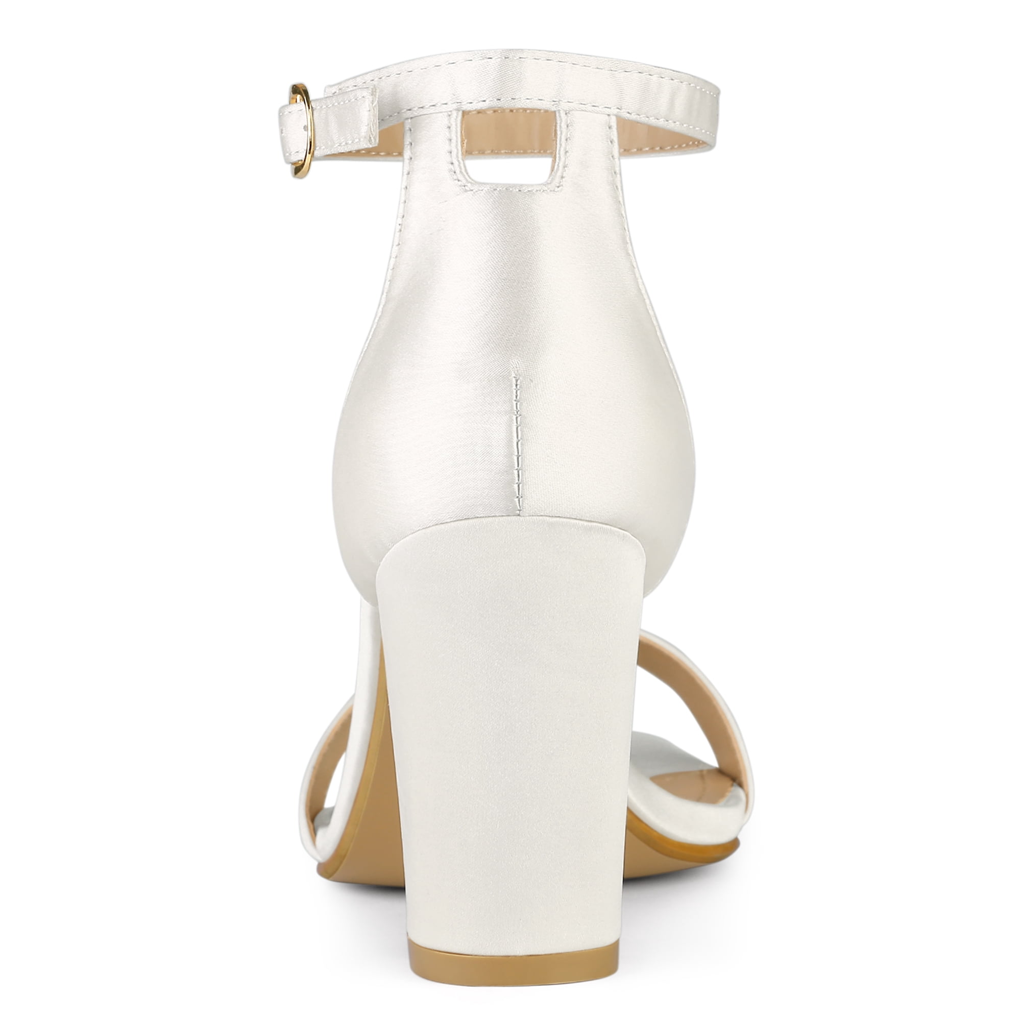 DARING DIVA Women's Satin Ankle Strap Chunky Heels White 7