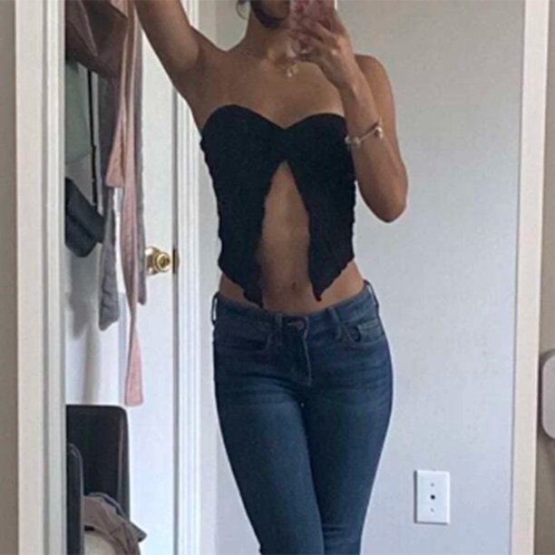 Chaleco Top bandeau para mujer, estilo sexy, ajustado, color sólido, ombligo expuesto, traje de calle Kuymtek Negro T S para Mujer