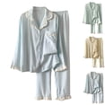 thumbnail image 4 of Yievot Pajama Sets for Women Cotton Notch Button Down Shirt and Shorts Pjs Soft Sleepwear Lounge Sets, 2 Piece, 4 of 4