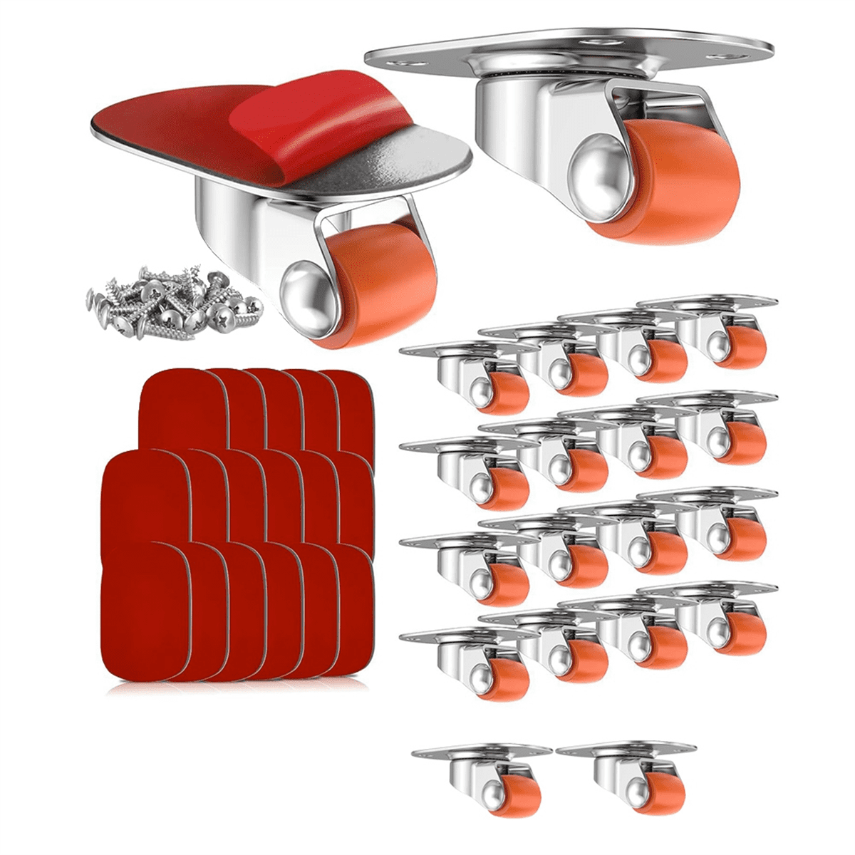 0.5In Oval Plate Self-Adhesive Caster Wheels, 360° Swivel, Strong Nano Adhesive, 30 Lbs Load Capacity Per Caster 20pack,20 * Caster Wheels,Silver