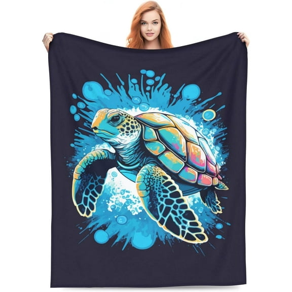 Nautical Ocean Turtle Blanket Throw Blanket Soft Fuzzy Travel Blanket for Bedroom Living Room Couch Office Car All Season Gift for Girls Boys Women Men 60"x50"