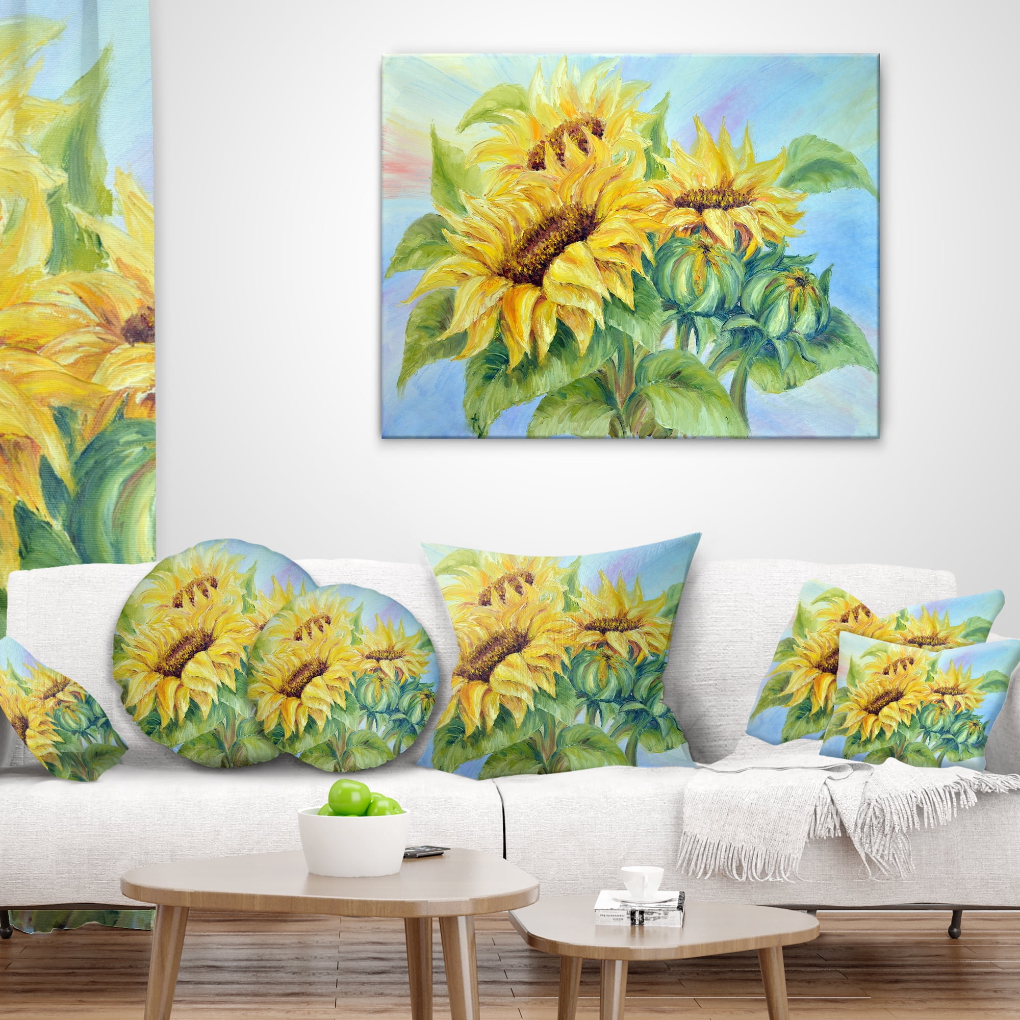 Designart Three Sunflowers - Floral Throw Pillow - 18x18