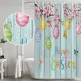 thumbnail image 5 of Happy Easter Shower Curtain, Waterproof Shower Curtains for Bathroom, Spring Colorful Eggs Butterfly Teal Wood Grain Washable Fabric Bathtub Curtain Set Bath Decor with 12 Hooks 48"x72", 5 of 8