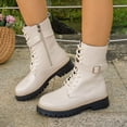 thumbnail image 2 of Women's Leather Lace up Combat Boots Platform Comfortable Lug Sole Chunky Casual Fall Winter Warm Motorcycle Booties d-White Size 6.5, 2 of 6