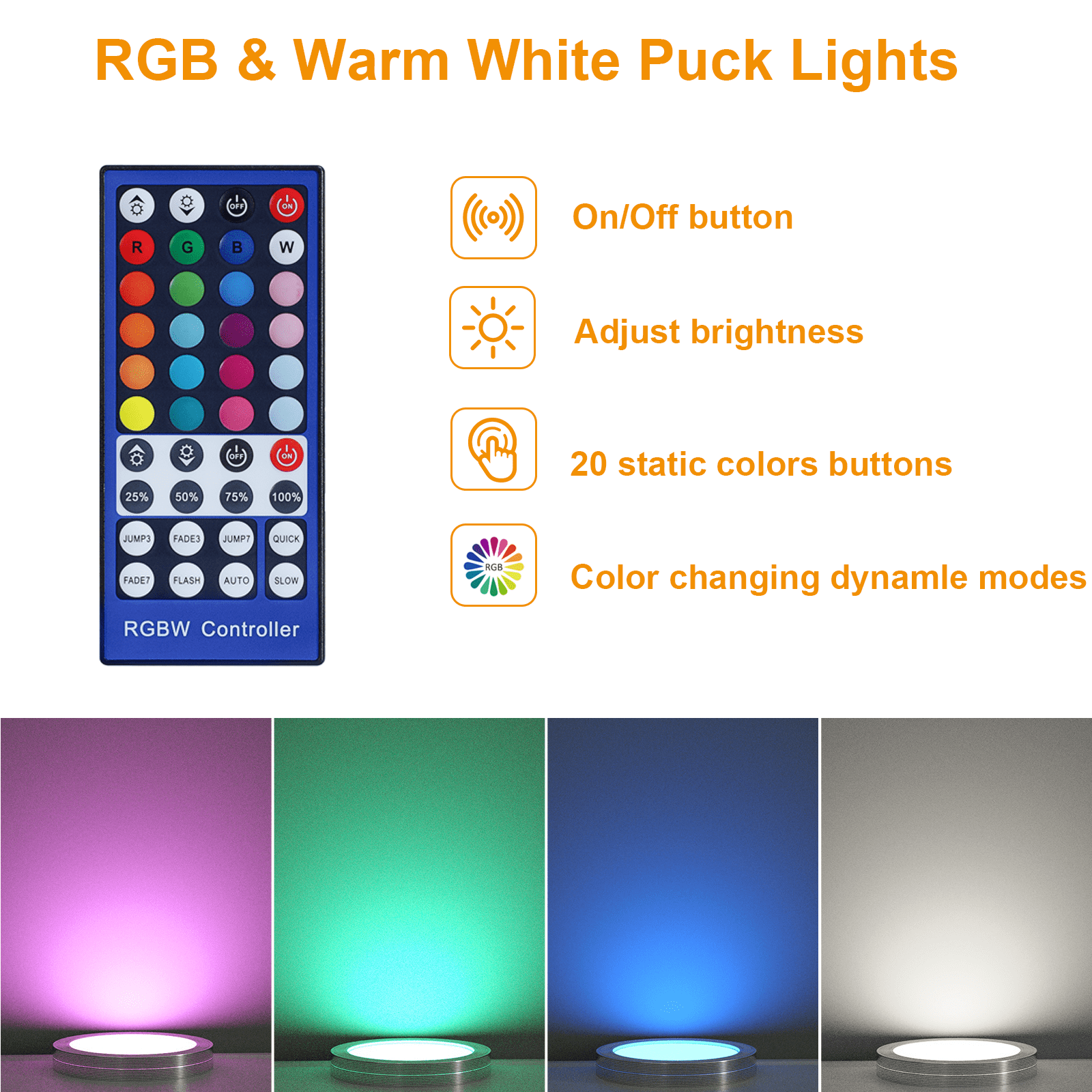 LED Under Cabinet Color Changing Puck Lights with Remote for Kitchen 20 Static Colors and 6 Dynamic Modes（12 Pack）