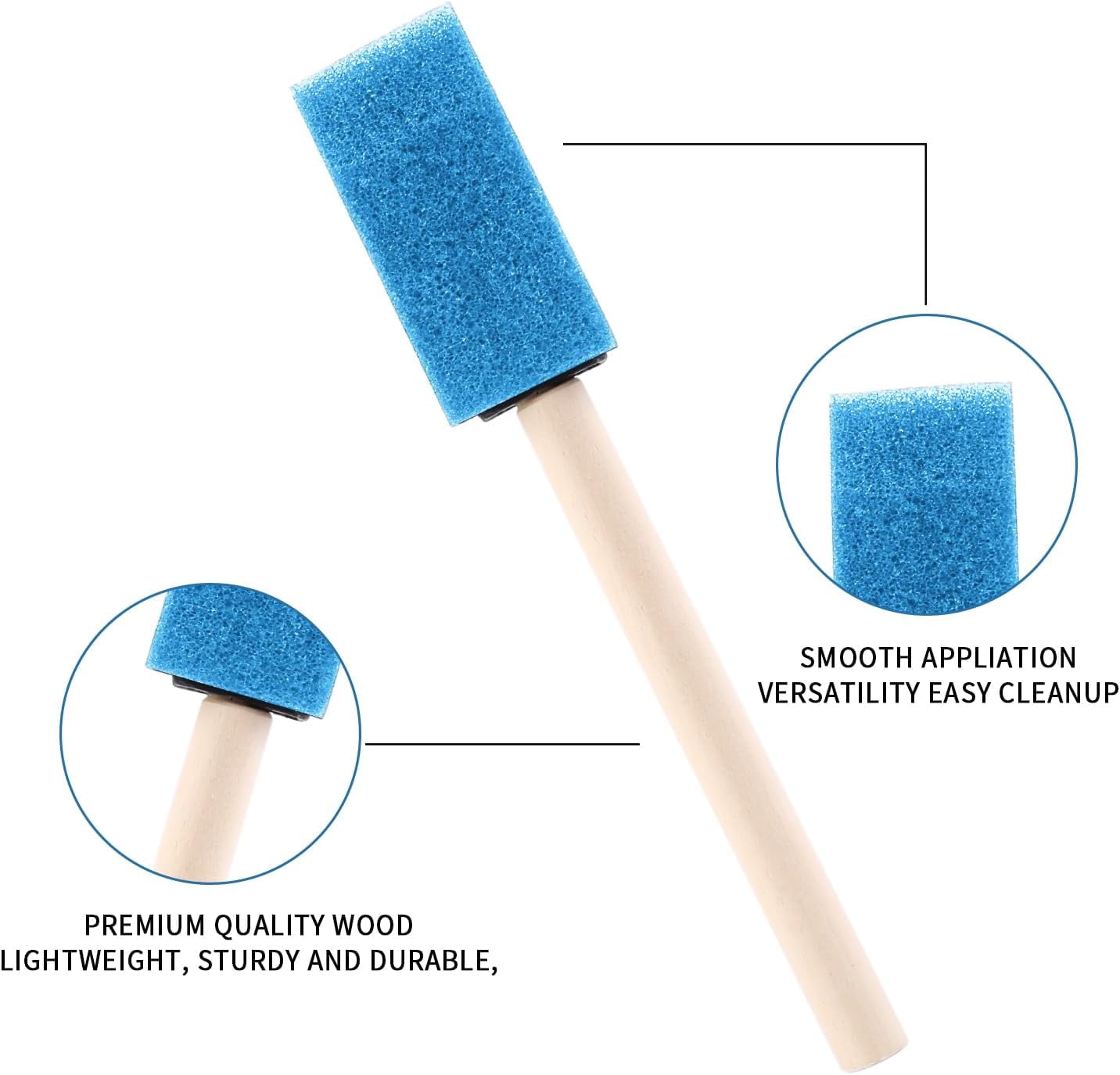 JJEAN-1" Foam Paint Brushes - 100 Pack, 1-Inch Painting Sponges - Premium Foam Brushes - Lightweight & Durable - Sponge Brush Ideal for Painting, Crafting, Acrylics, Stains, Varnishes (Blue)