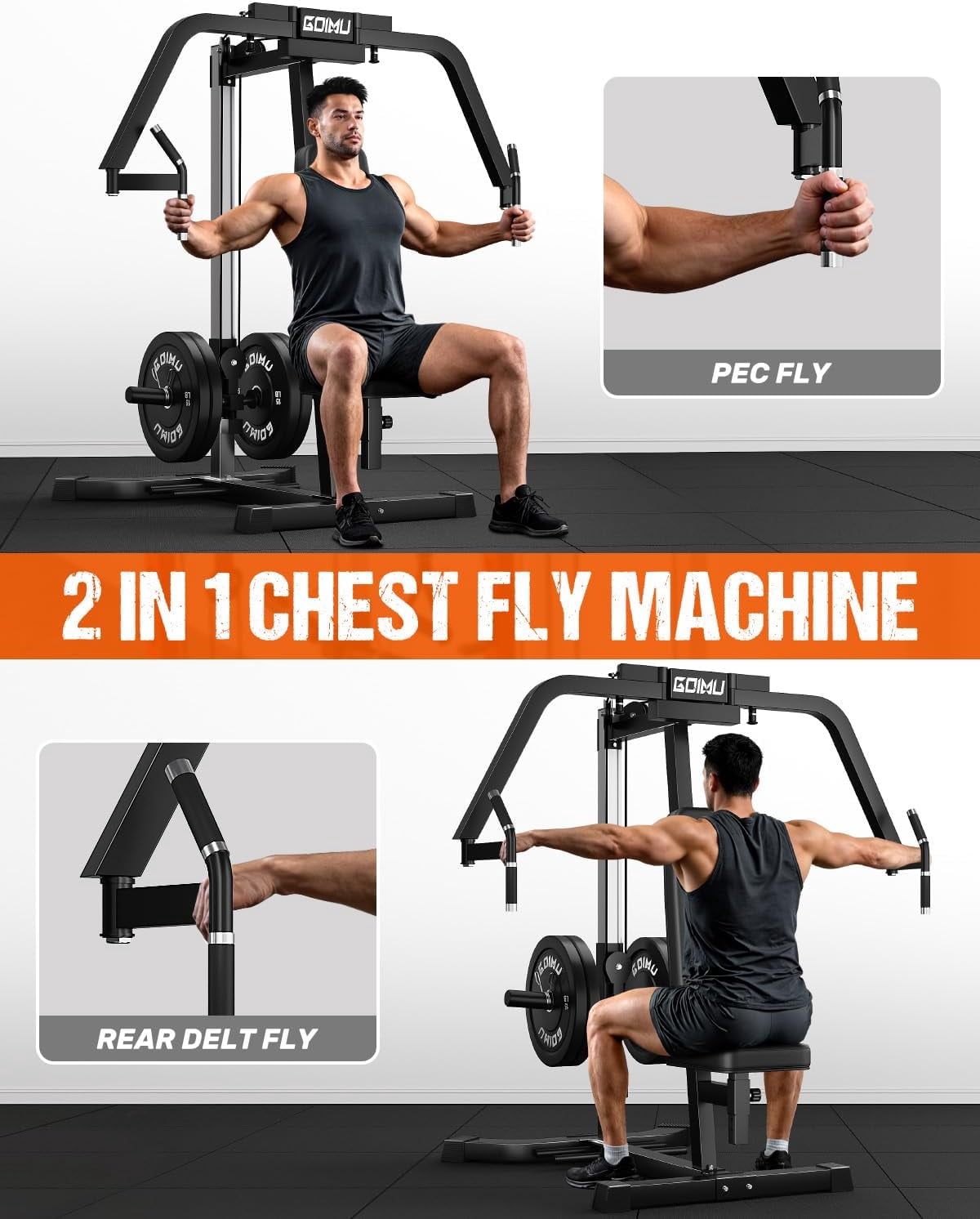 Chest Fly Machine, Reverse Delt Machine Adjustable Upper Body Specialty for Pectoral and Rear Deltoid, Chset Machine with Band Pegs for Home Gym
