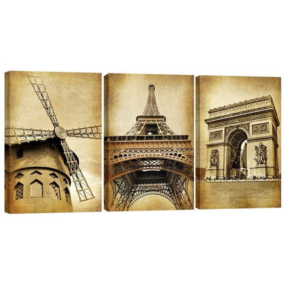 Hieng Famous Architecture Canvas Prints Wall Art Paris City Building Pictures Paintings for Living Room Bedroom Home Decorations Modern 3 Piece Stretched Landscape Artwork