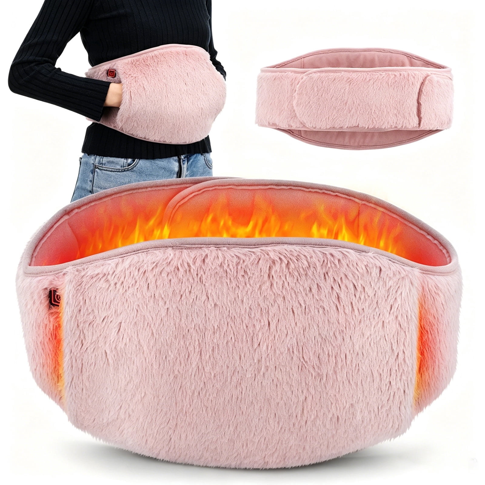 Electric Heating Abdomen Belt, Portable Warm Uterus Waist Belt with 3-Level Temperature Control, Hand Heating Pad for Women, USB Charging Heated Wrap, Washable Belly Wrap Belt for Home Office, Pink