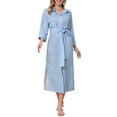 thumbnail image 2 of INSPIRE CHIC Casual Stripe Shirt Dress for Women's 3/4 Sleeve Button Down Split Belted Midi Shirtdress S Blue, 2 of 6