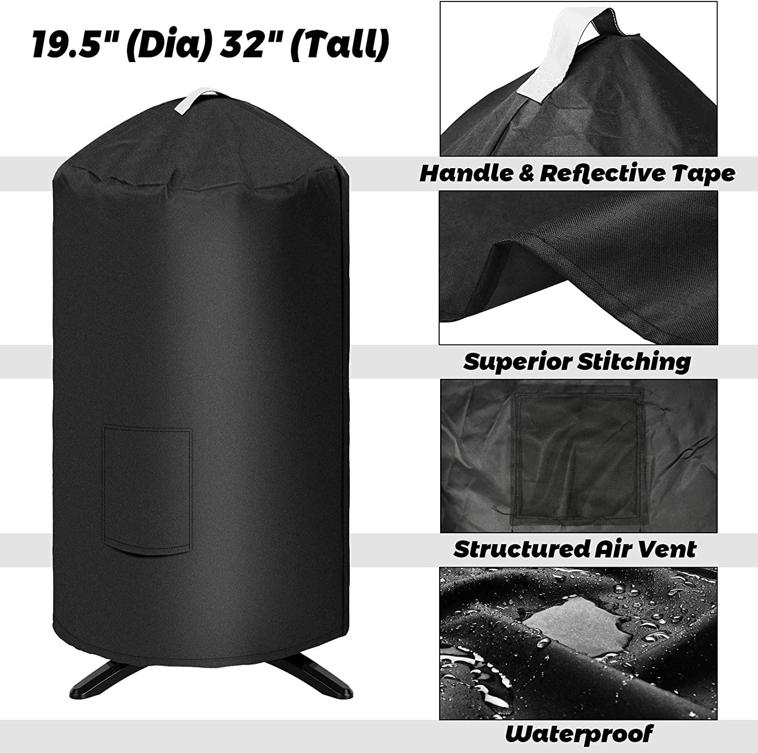 Utheer Round Grill Cover 19.5'' Dia for George Foreman GGR50B GFO3320 GFO240, Indoor Outdoor BBQ Electric Grills, Heavy Duty Waterproof BBQ Grill Cover - image 2 of 7