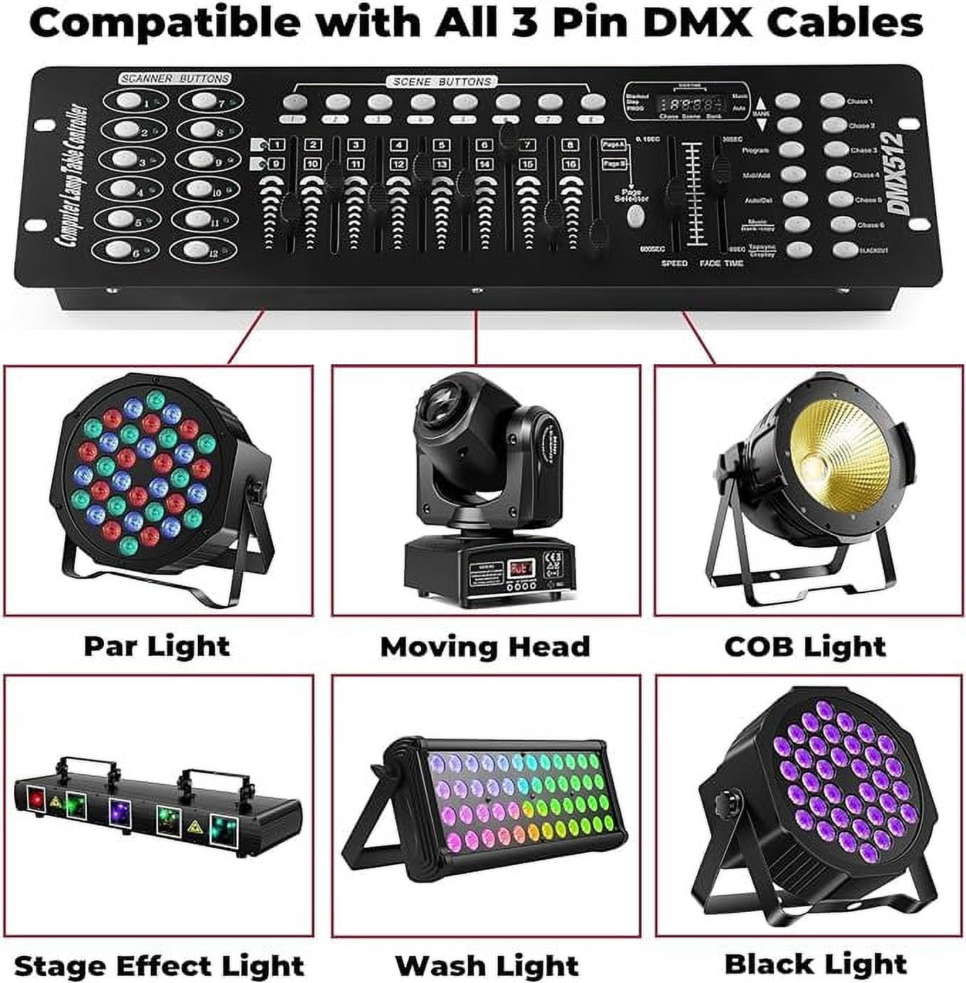 Black Grand Console DMX and MIDI Operator 192 Channel Light Controller for Live Concerts KTV DJs Clubs