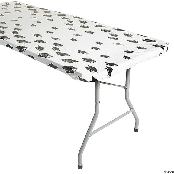 Fun Express 6 Ft. Graduation Caps Rectangle Fitted Plastic Tablecloth