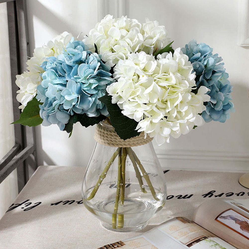 CTFIVING Artificial Flowers Artificial Hydrangea Bouquet with Small Vase Silk Flower for Table Party Office Wedding Home Decor Green