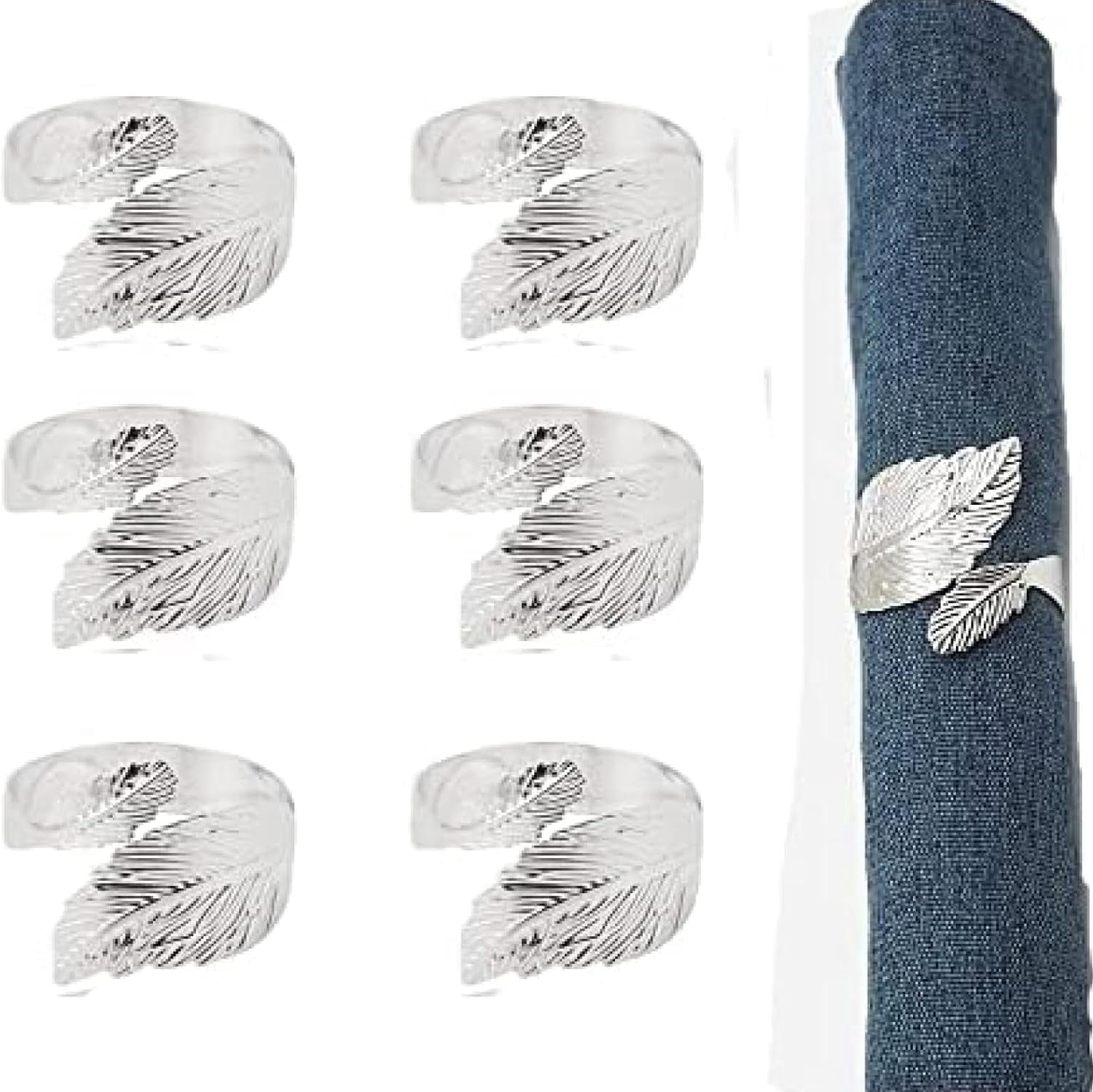 HAHADAXA Feuilles de Serviette Anneaux 6, Feuilles de Serviette Anneaux pour le Réglage de la Table, Feuilles Métalliques Porte-Serviettes Anneaux pour Fête Argent