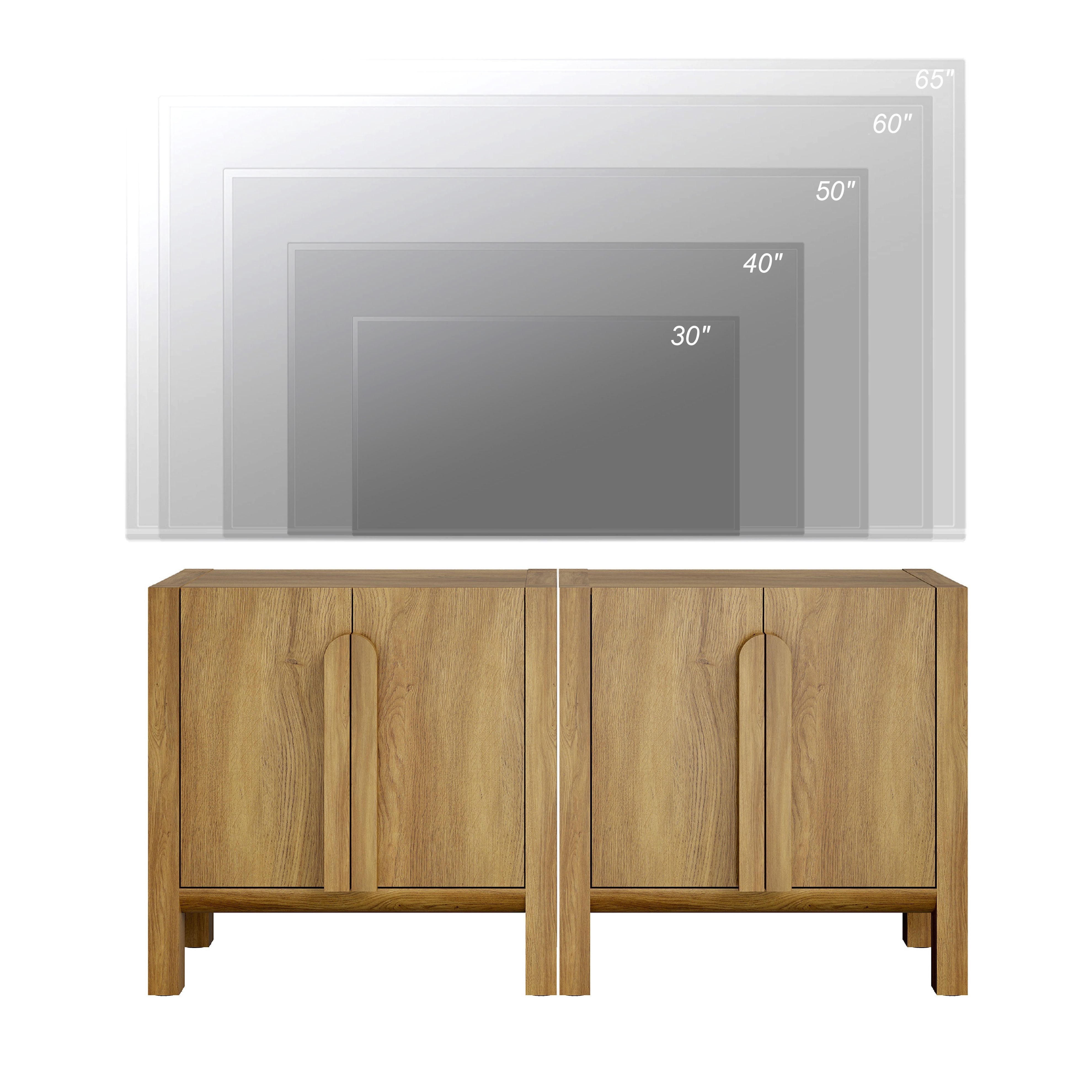 63" Mid-Century Modern TV Stand with Storage, Entertainment Center with 4 Doors and Adjustable Shelves,Wooden TV Console for Living Room