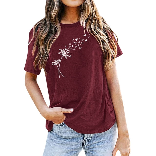 TSADFHJI Chandails en Molleton pour Femmes Coton Manches Courtes Mode Décontractée Impression Mots Col Rond Tee Tops Tunique Blouse L Rouge