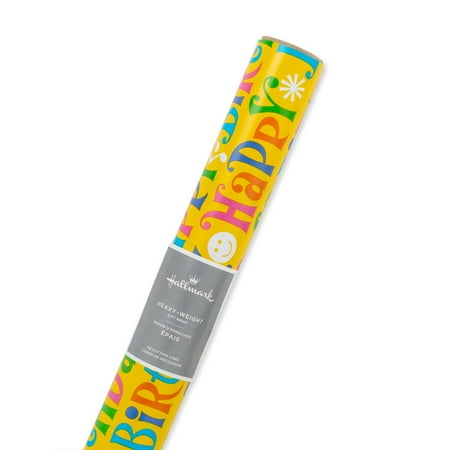 Hallmark Birthday Wrapping Paper with Cut Lines on Reverse, Retro Lettering (25 sq. ft.)
