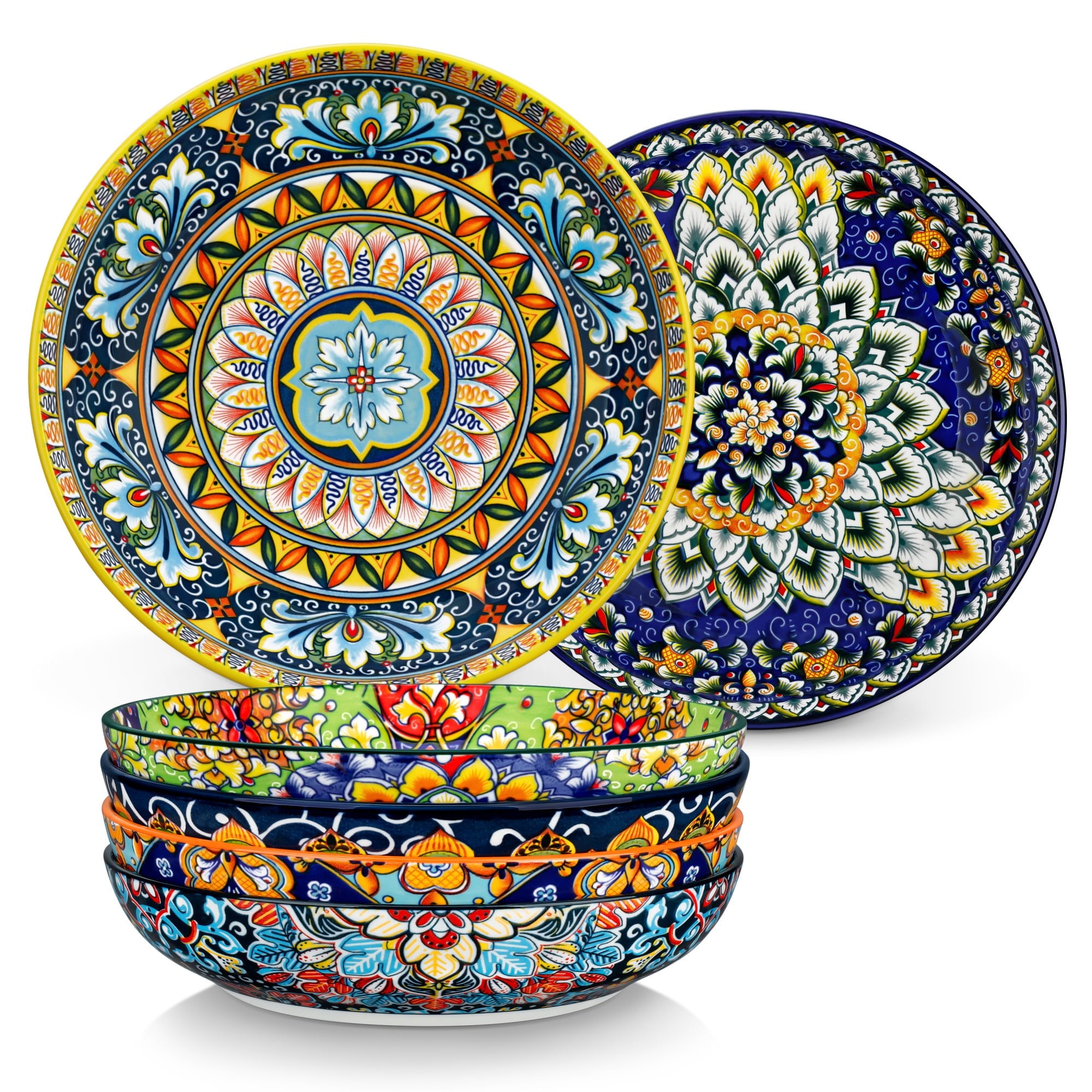 Vancasso 6-Piece Ceramic Pasta Bowl Set, Multicolor