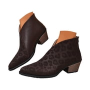 Dakaela Womens Pointed Toe Ankle Boots V Cut Back Zipper Leopard Print Chelsea Booties Slip On Chunky Low Heel Dressy Western Bootie Size 5.5‑10.5