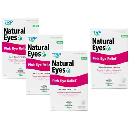 4 Pack - Natural Eyes Pink Eye Relief Fast Dissolving Tablets, Temporarily Relieves Symptoms of: Burning, Watering, Crusting Grittiness, Redness, 48 Count
