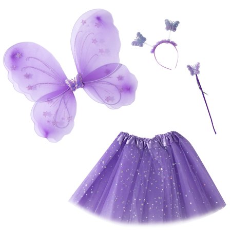 

DNDKILG Toddler Baby Girls 4 Piece Wing and Skirt Set Summer Short Sleeve Birthday Party Clothes Set Outfits with Headband Purple One Size