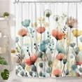 thumbnail image 2 of Rustic Boho Floral Shower Curtain, Bright Colorful Watercolor Flower Botanical Shower Curtain, Cute Minimalist Aesthetic Floral Bath Curtain with 12 Hooks, 72"×72" Blue Pink Sage Teal Cream Tan Grey, 2 of 6