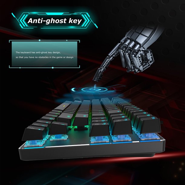 Teclado para juegos Trípode de doble capa Diseño ergonómico para computadora (Negro Rojo)