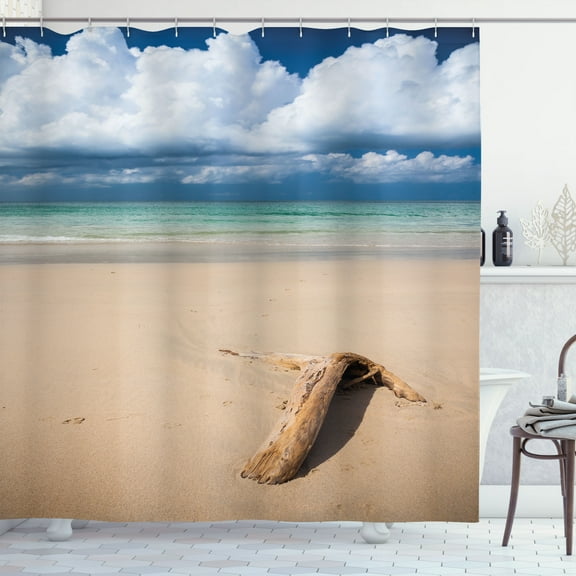 Ambesonne Digital Shower Curtain, Sandy Beach and Clouds, 69"Wx75"L, Sand Brown Blue