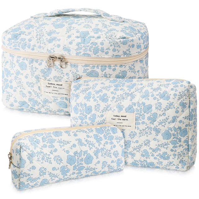 Lukovee Bolsa de Maquillaje Acolchada de Algodón de Impermeable, 3 Pcs Bolsa de Cosméticos de Viaje de Grande Capacidad, Portátil Neceser Viaje Bolsa de Aseo Makeup Ba