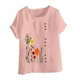 thumbnail image 5 of Babysbule Women's Summer Tops Womens Buttons Round Neck Short Sleeve Floral Printed Comfy Cotton Linen Vintage Ladies Top, 5 of 5