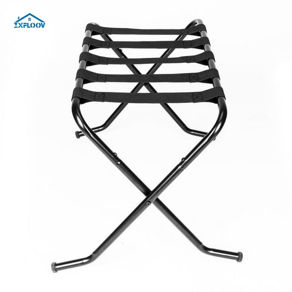 Sturdy Portable Metal Luggage Rack - 680*400*560MM Black | Folding Suitcase Stand for Guest Room & Bedroom | Ideal Hotel Luggage Holder with Back Support & Shelf