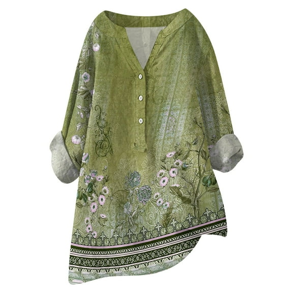 CHICLOOM Summer Tops for Women Medium Sleeve Loose Button Stand Solid Color Collar Casual Women Blouses