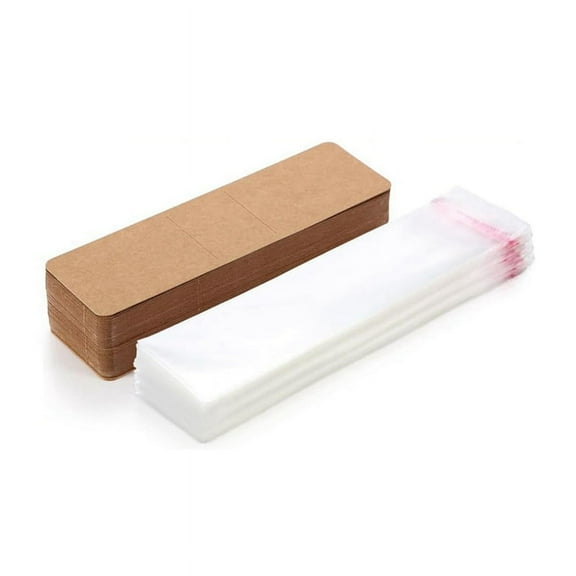 200 Pcs Bookmark Holder Set Kraft Bookmark Sleeves Transparent Self Adhesive Bag DIY Blank Bookmark Cover