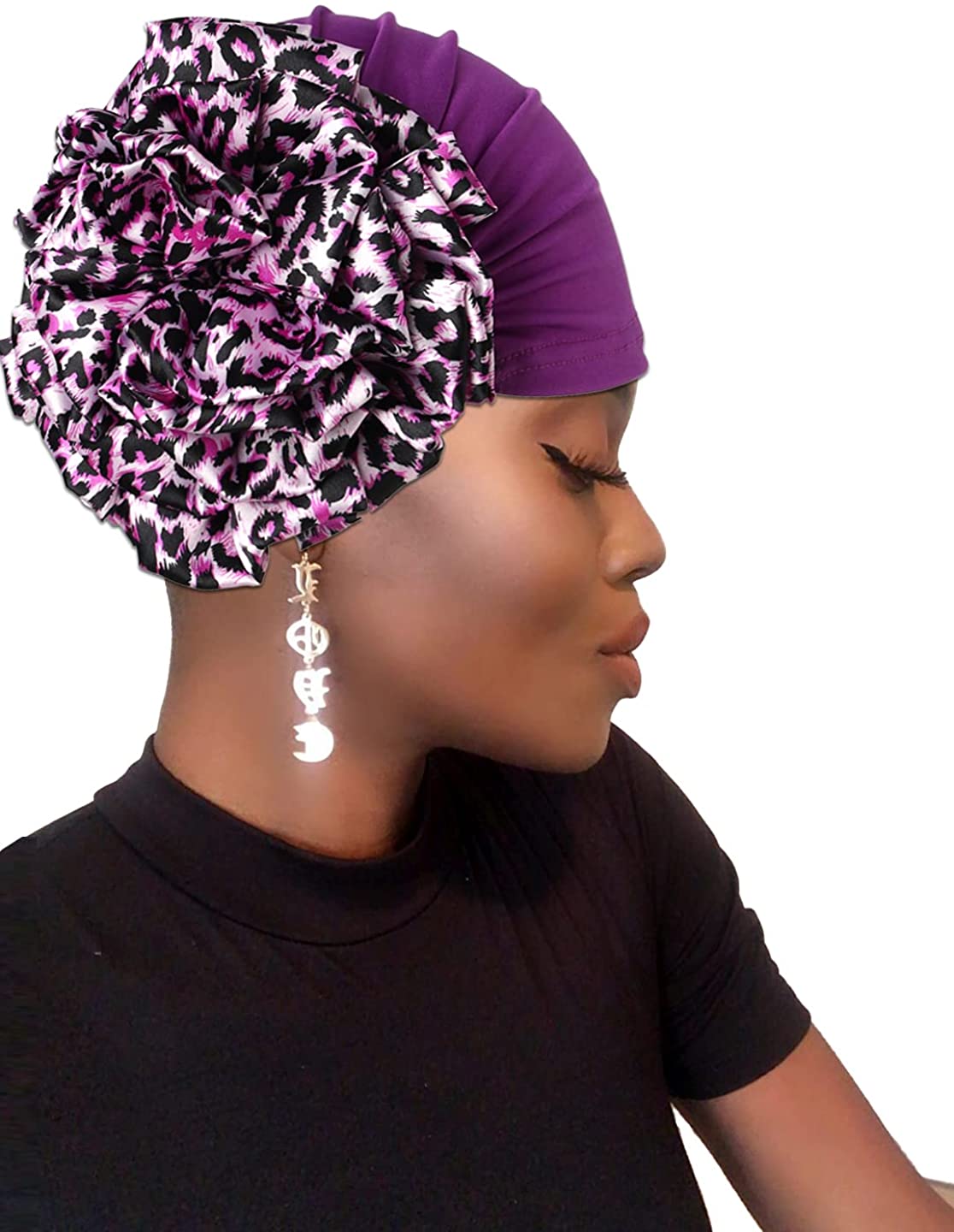 EAYY Women Big Flower Elastic Turban 
