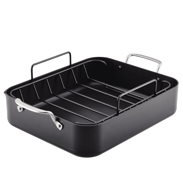 KitchenAid Rôtissoire Anodisée Dure avec Grille Antiadhésive Amovible, 13 Po x 15,75 Po, Noir Mat