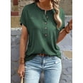 thumbnail image 3 of Womens Short Sleeve Henley Tops V Neck Dressy Casual Loose Fit Shirts Green M, 3 of 6