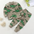 thumbnail image 2 of Likimi Toddler Boys Two Piece Set Long Sleeve Dinosaur Print Crew Neck Tops With Pants Spring Autumn Fashionable Outfit Set Army Green Size 2-3 Years, 2 of 3