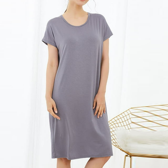 TACILIP Chemises de Nuit pour Femmes Manches Courtes T-Shirts de Nuit pour Dormir Col Rond Chandail de Sommeil Chandail pour Dames Ample Tenue de Nuit Été