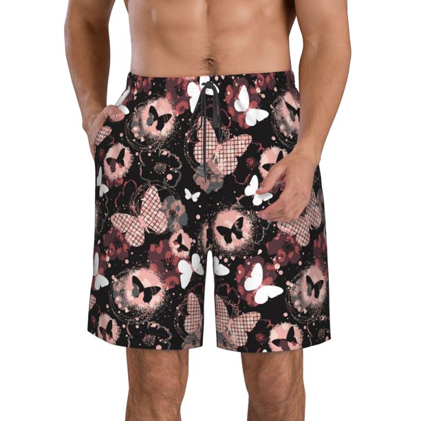 Balery Butterfly Traje de Baño Estilo Hawaiano para Hombre, Shorts de Secado Rápido con Bolsillos-X-Large