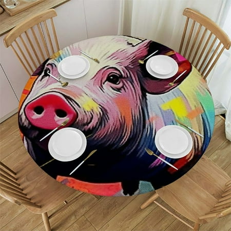 

BCIIG Pig Theme Round Tablecloth 100% Polyester Washable Stain-Resistant for Home Kitchen Outdoor Decoration Indoor Dining Party 38 -42