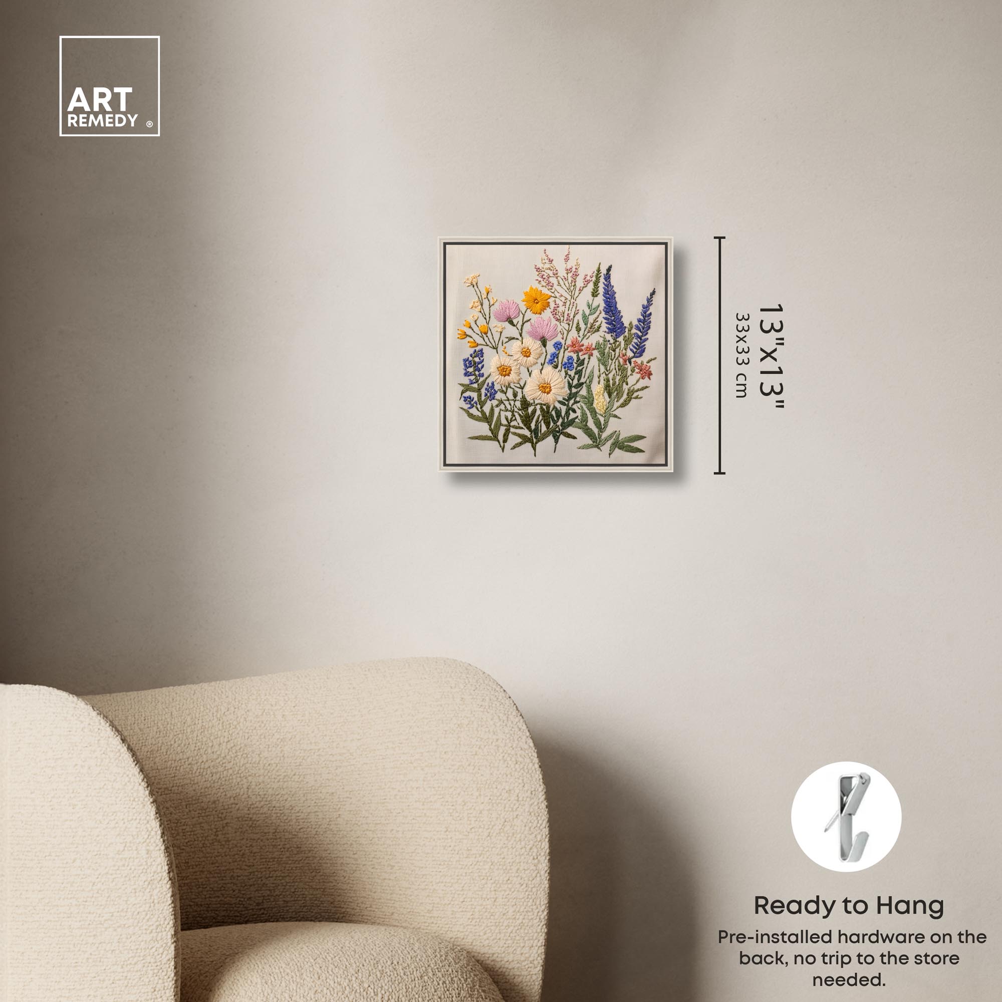 Needlepoint Prairie Posy Canvas Floral Prints by Art Remedy, Silver Frame, 12 x 12