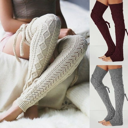 Knee-socks Womens Girl's Knee High Socks Knit Crochet Winter Leg Warmers Leggings