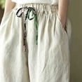 thumbnail image 6 of VBVC Women's Plus Cotton Linen Cropped Pants, Drawstring Casual Trousers For Women, Ladies' Tapered Summer Pants with Pockets, Beige , L-5XL, 6 of 7
