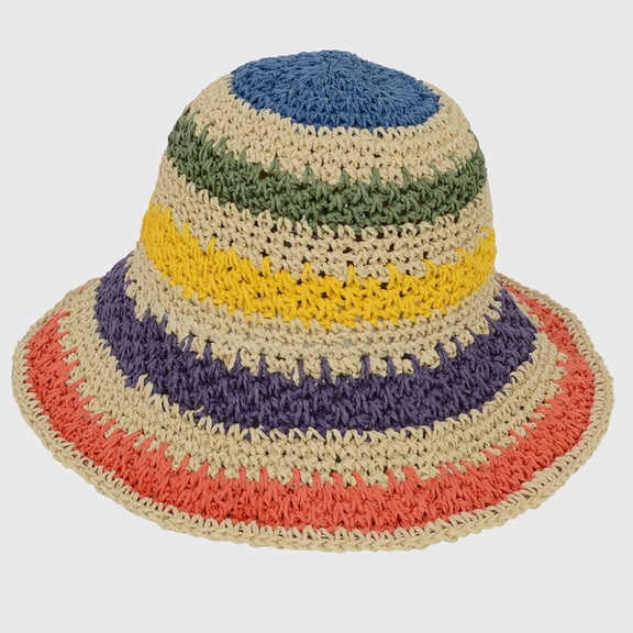 Women's Vibrant Multicolored Crochet Bucket Hat- Beige