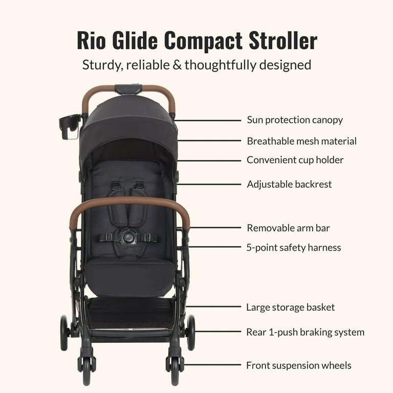 Dream On Me, Compact Stroller, RioGlide, Black, Self-Standing Fold