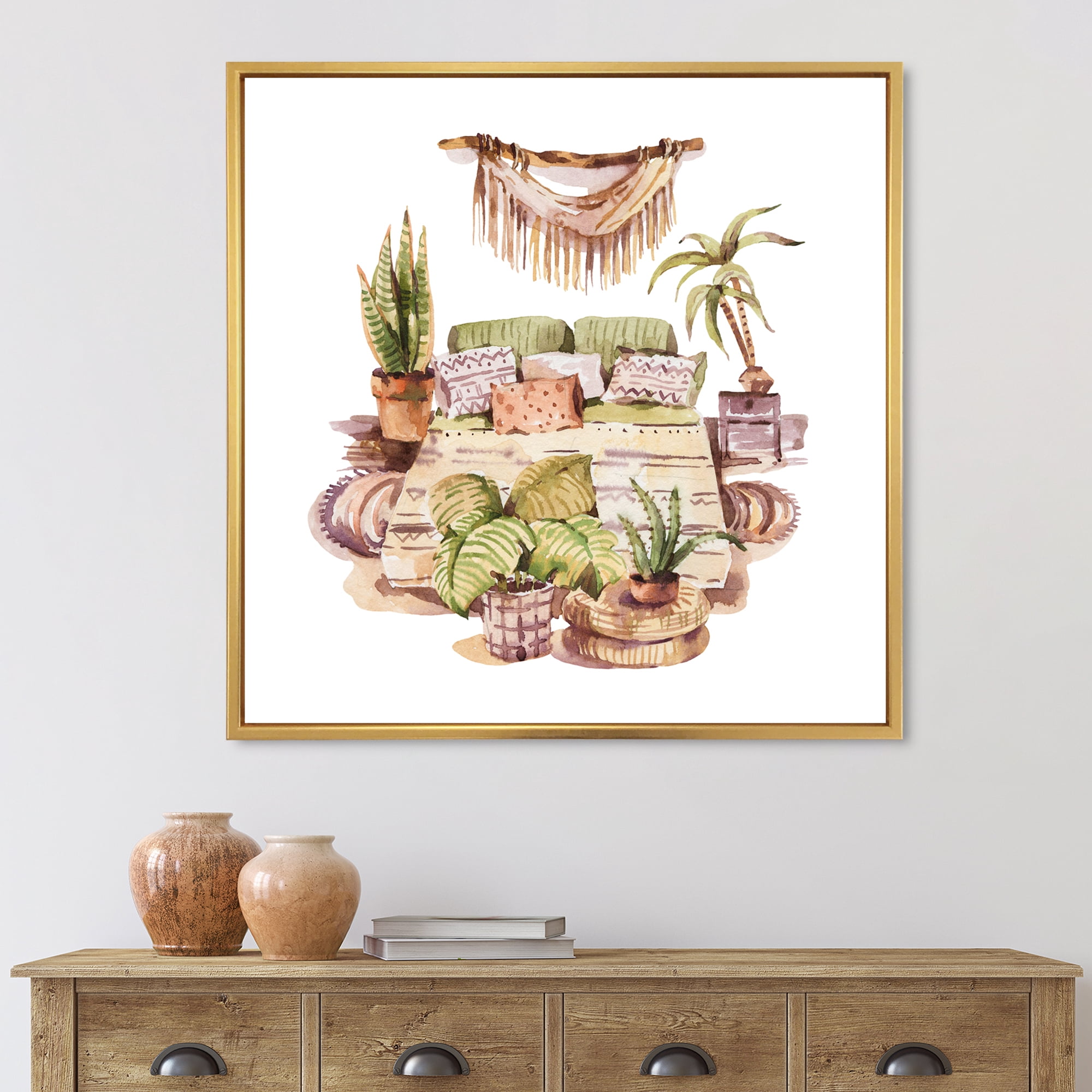 Designart 'Indoor House Plants Urban Jungle in Flowerpots IV' Traditional Framed Canvas Wall Art Print