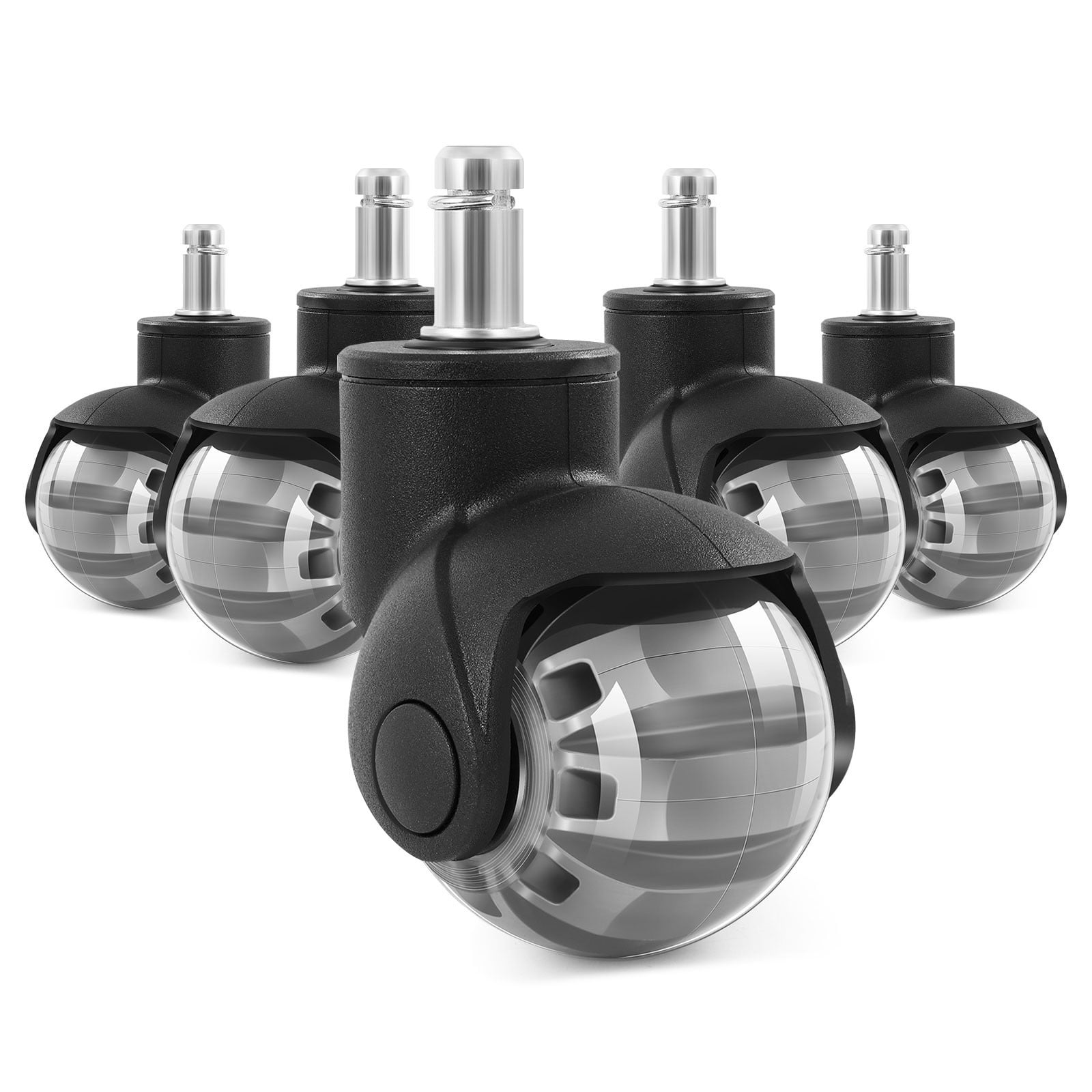 TOPCHANCES 2" Quiet Smooth Office Chair Wheels – 360° Swivel Universal Stem Caster Set of 5, for Hardwood & Carpet, No Tools