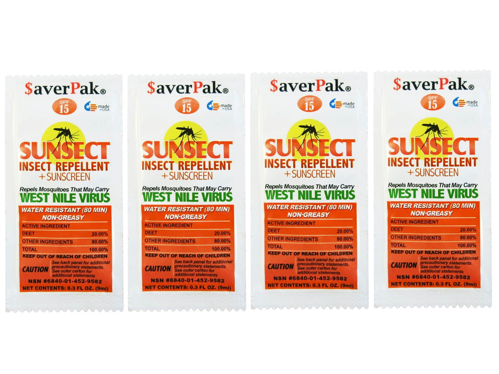 averPak 4 Pack DEET Based SunSect Insect Repellent and Sunscreen